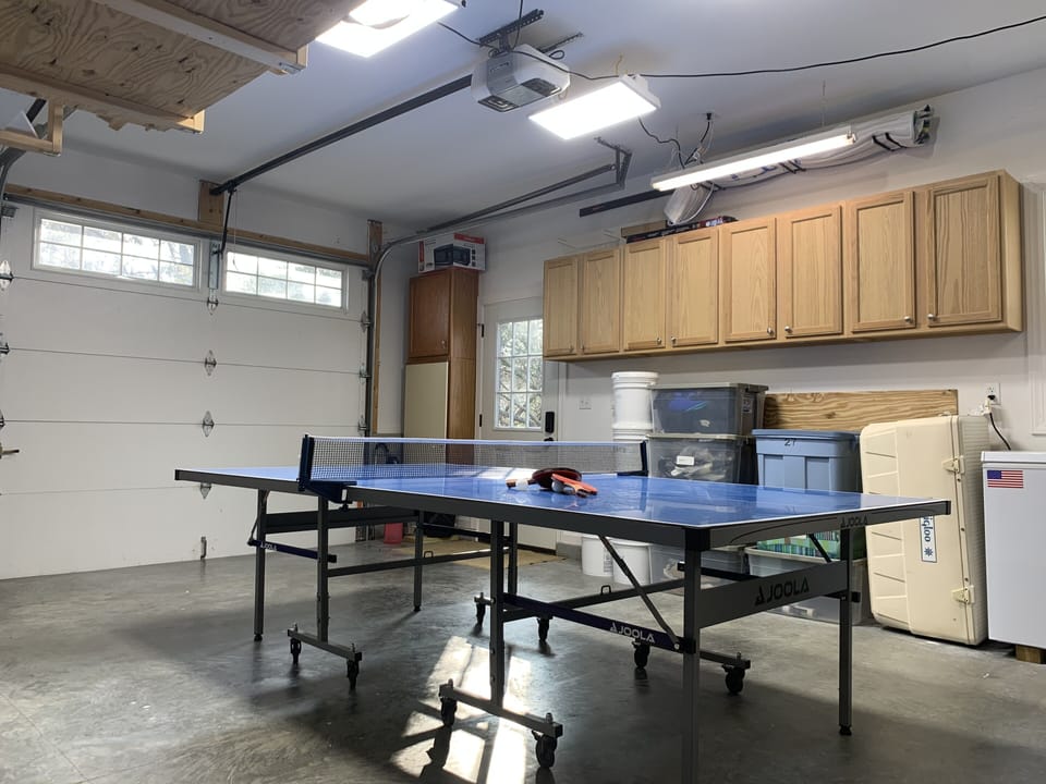 Table tennis in garage