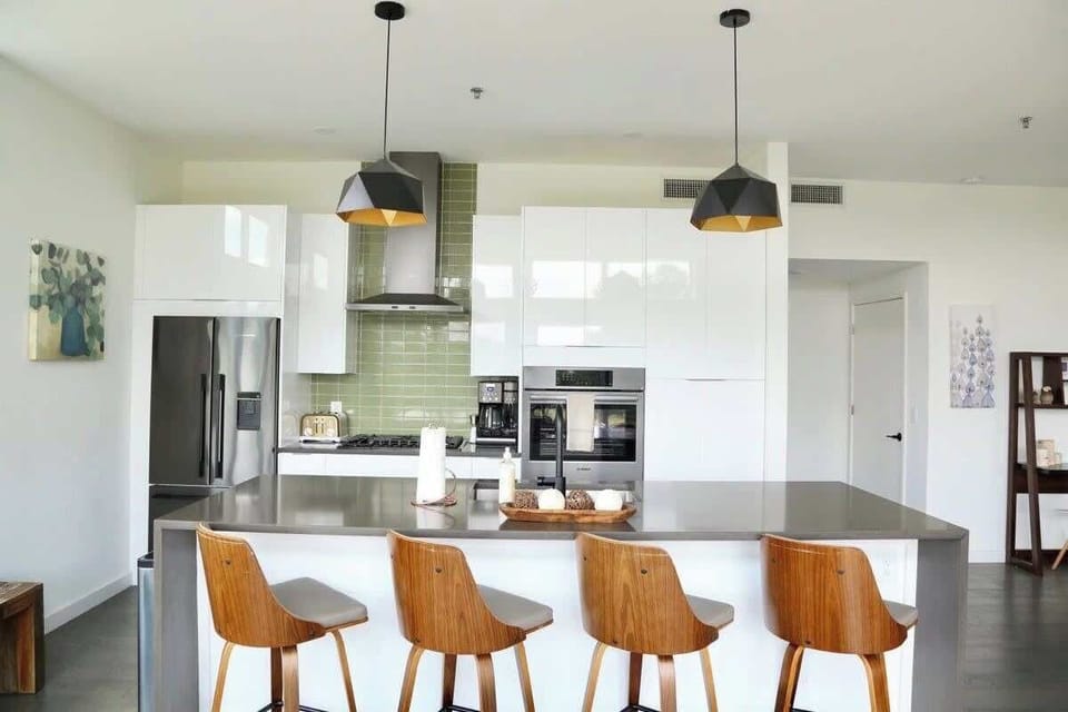 Kitchen with island view