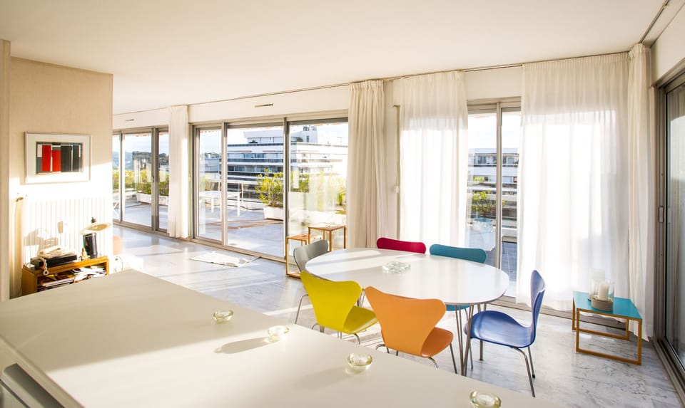Dining table inside with a great view