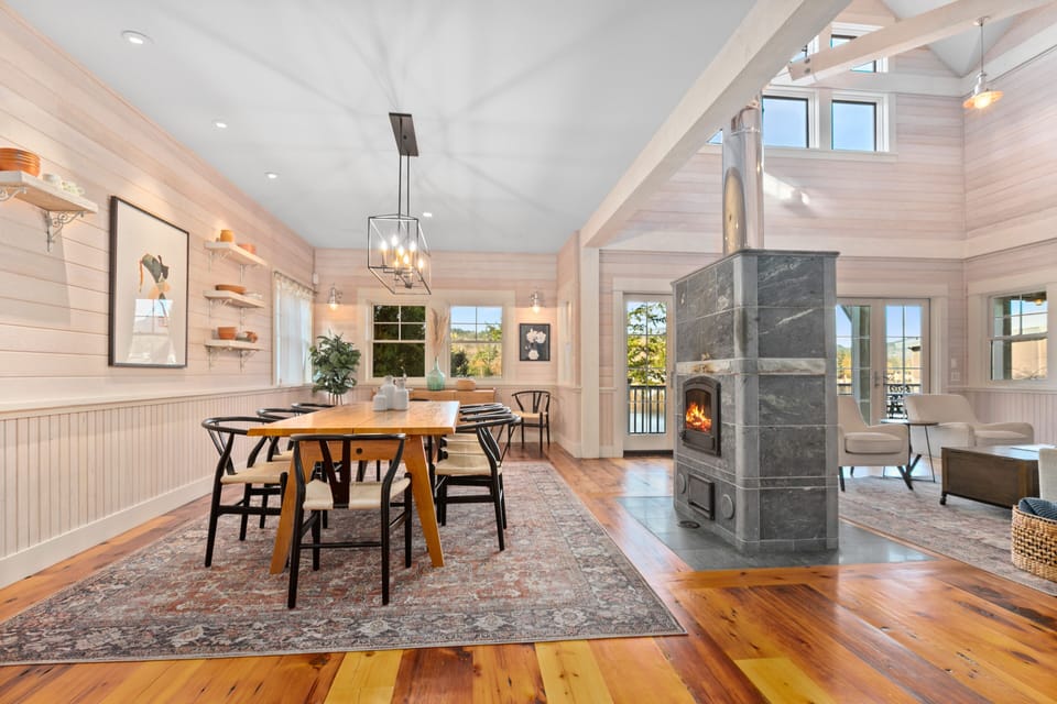 Dining and wood-burning fireplace