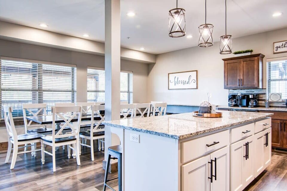 Plenty of seating in the kitchen and dining area for your large group!