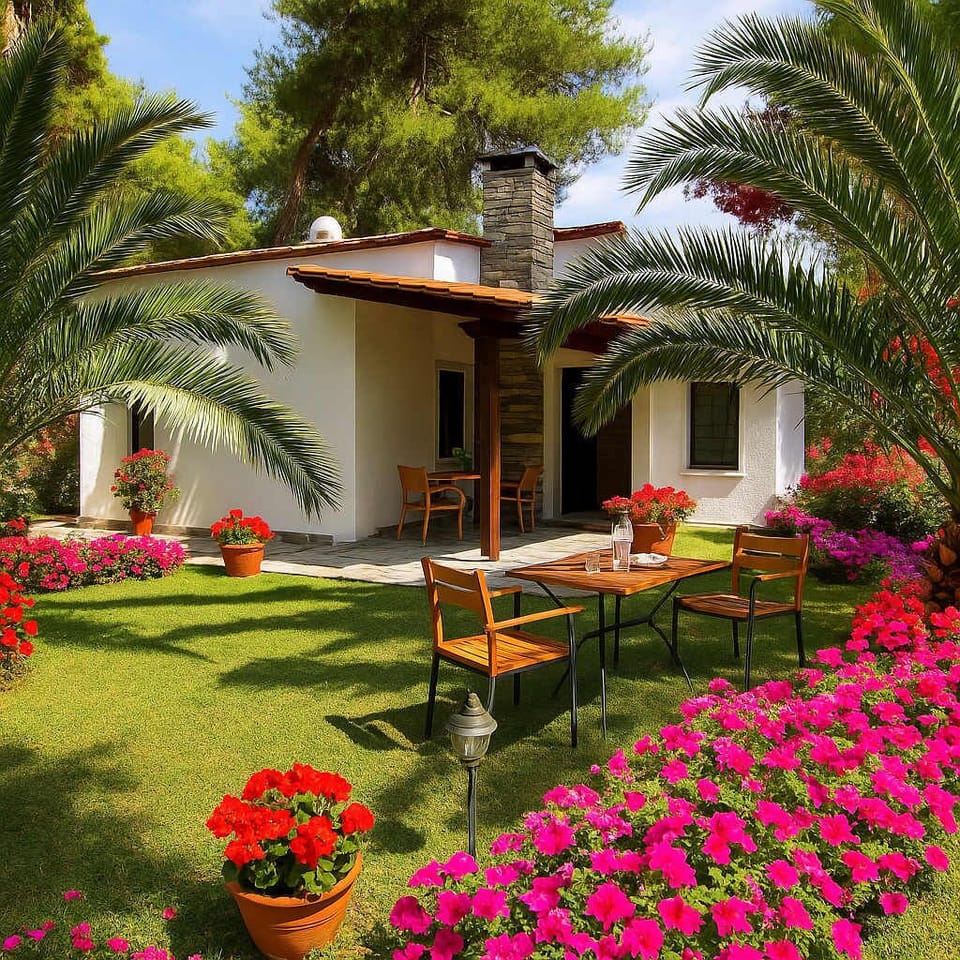 Garden of the House – Colorful and Well-Maintained
Beautiful flowers and shaded areas for enjoying the outdoors.