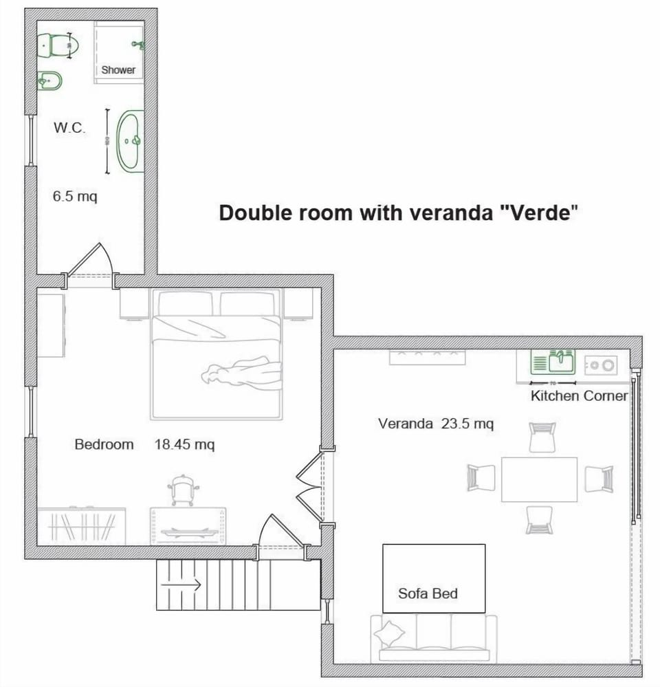 Double room with veranda Verde 2