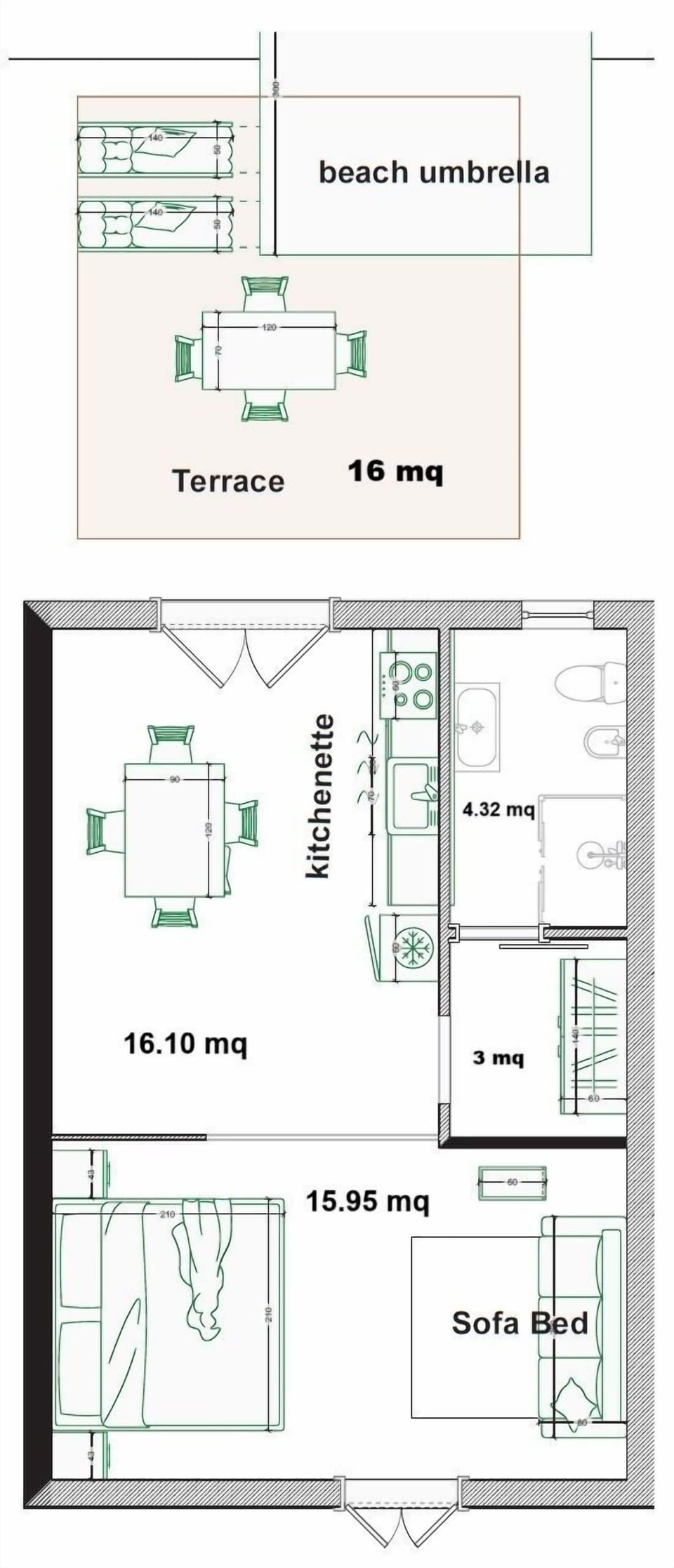 Grundriss Bilocale Verde