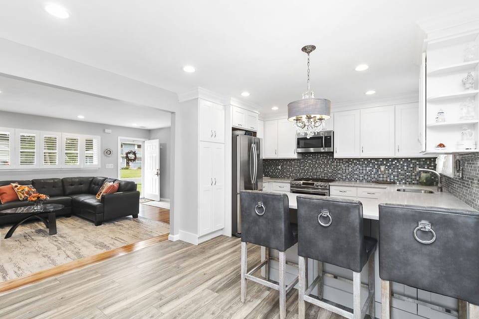 Kitchen opens up to living room
