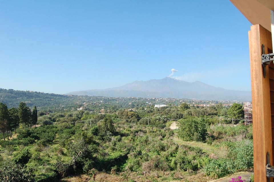 View from the window. Etna view from kitchen-living