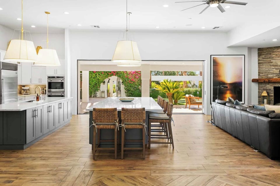 Great room with massive pocket doors for an indoor/outdoor space