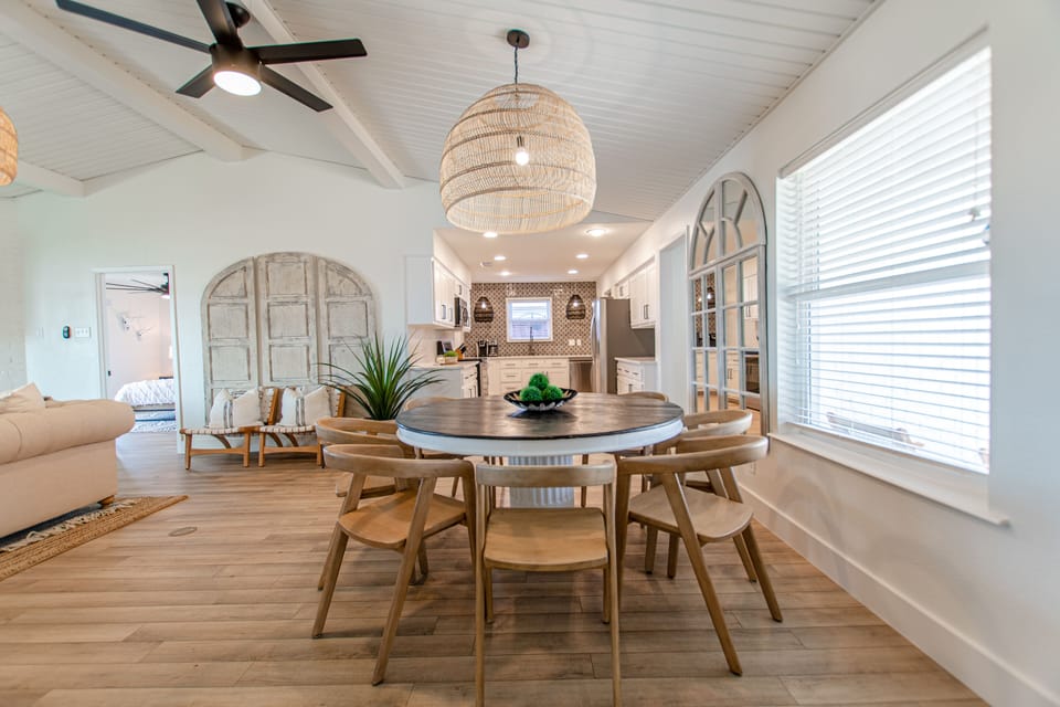 Large Breakfast table for meals and playing card games.