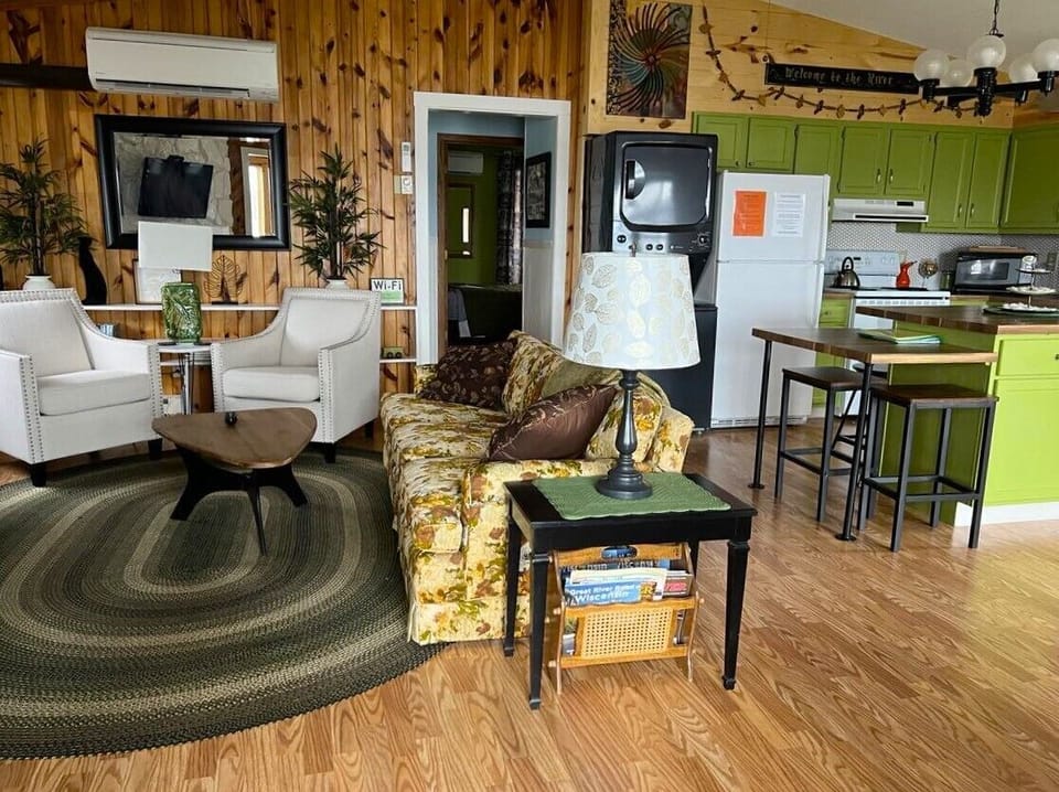 Open living and kitchen areas