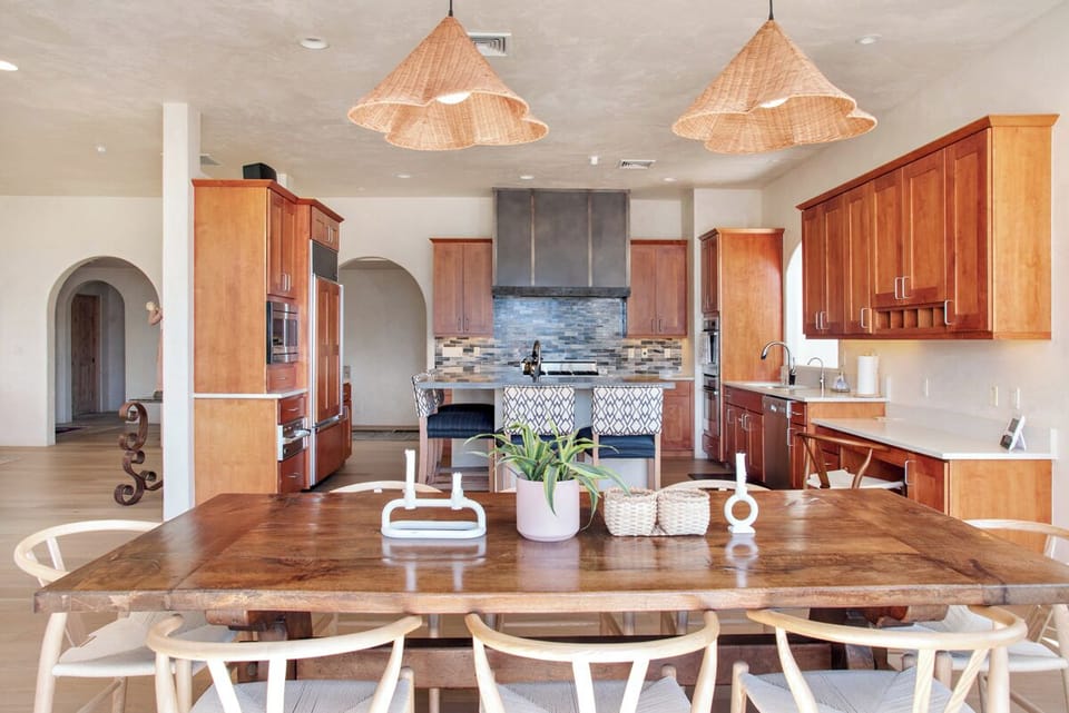 Main house ~ kitchen, bar, desk and dining area