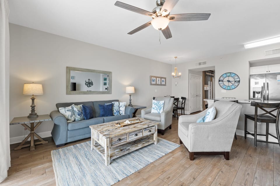 Gulf Front Living Area with Sleeper Sofa