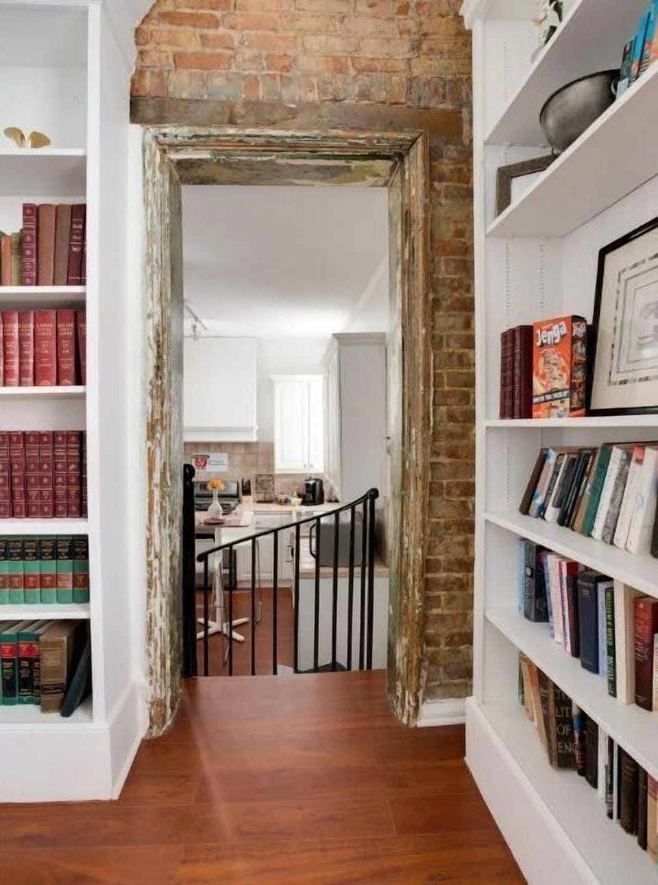 Stairs from Queen's library leading into the kitchen