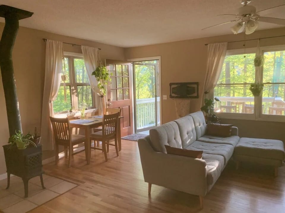 Living/Dining Room with wood burning stove