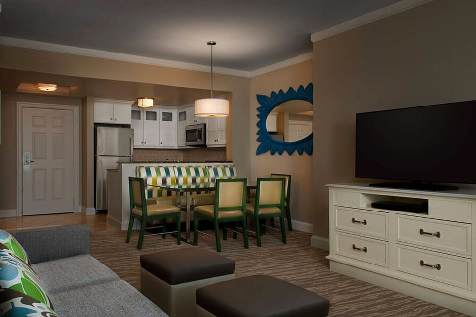 Separate dining area; seats up to six.