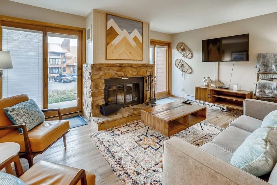 Cozy Living Room with wood burning fireplace