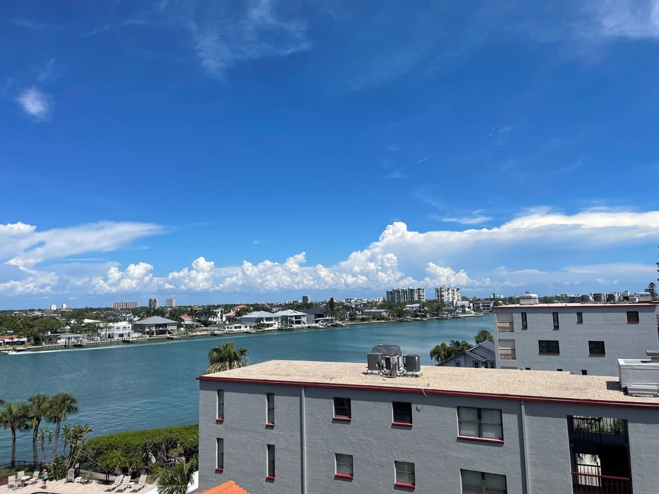 Southern balcony has easterly view of Boca Ciega Bay.