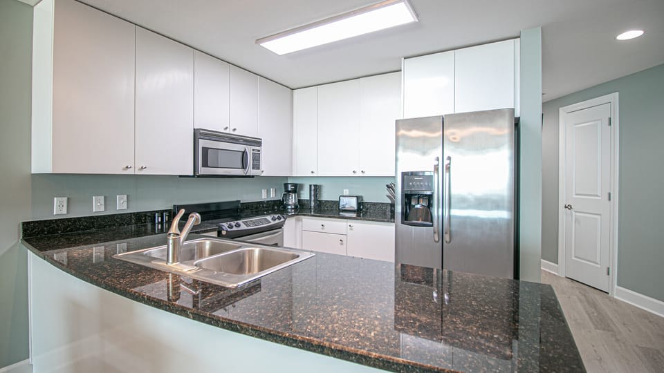 Fully stocked kitchen.