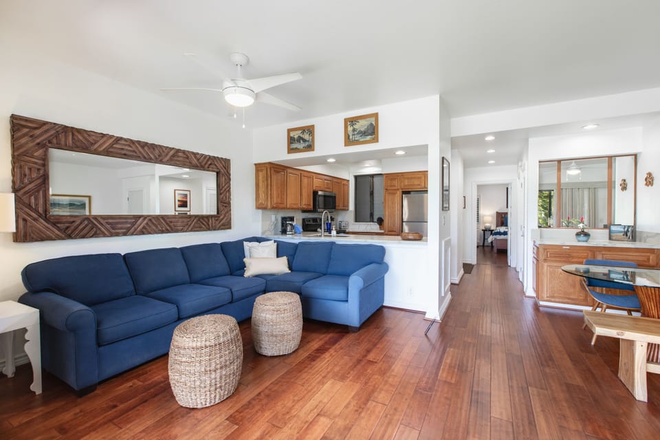 Spacious living room with ocean views