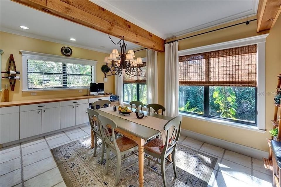 Eat in dining area overlooking the river.