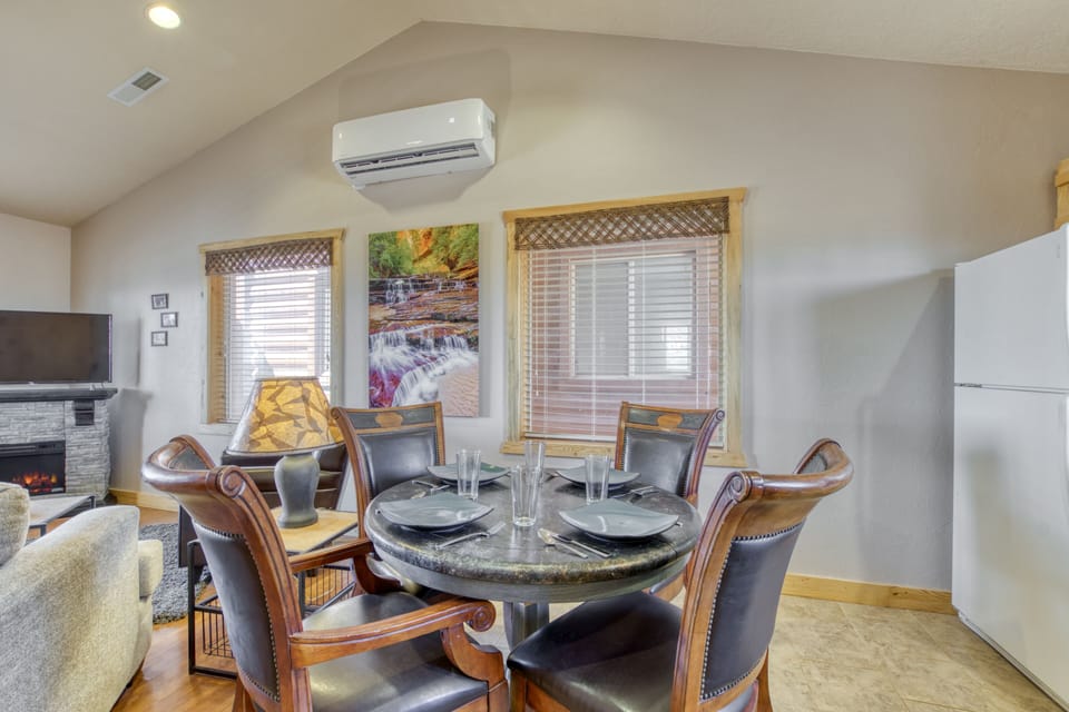 Enjoy a hot meal in the dining area