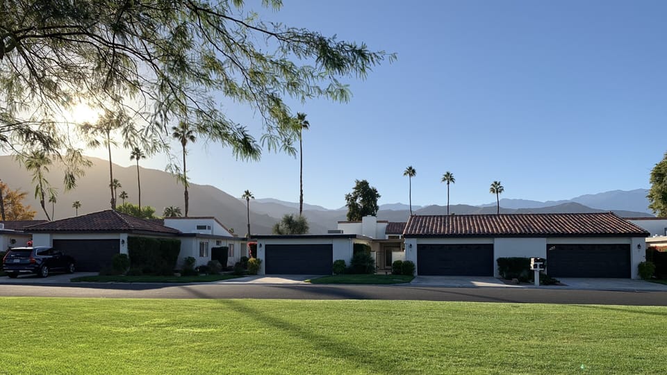 Your greenbelt patio view of majestic mountains as far as Palm Springs.