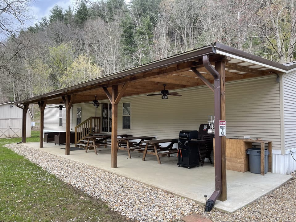 Backdoor patio/seating.