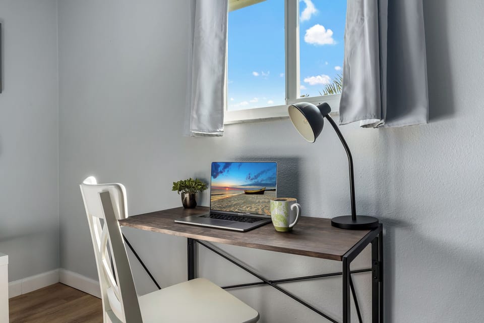 If it is a must, there is a convenient work station located in the bedroom.