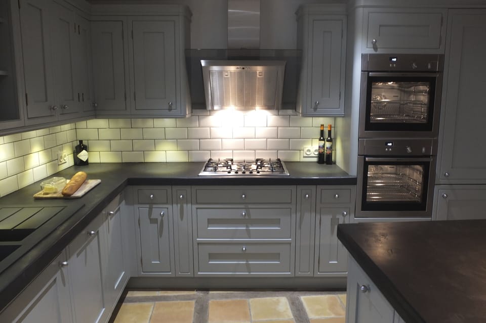 Our 'cooks kitchen' with double ovens and five hobs plus dishwasher 