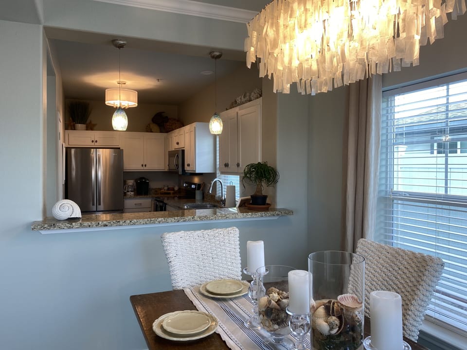 View from the dining room into the kitchen