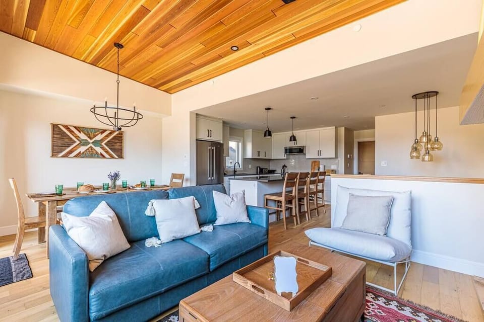 View from the living room to dining and kitchen