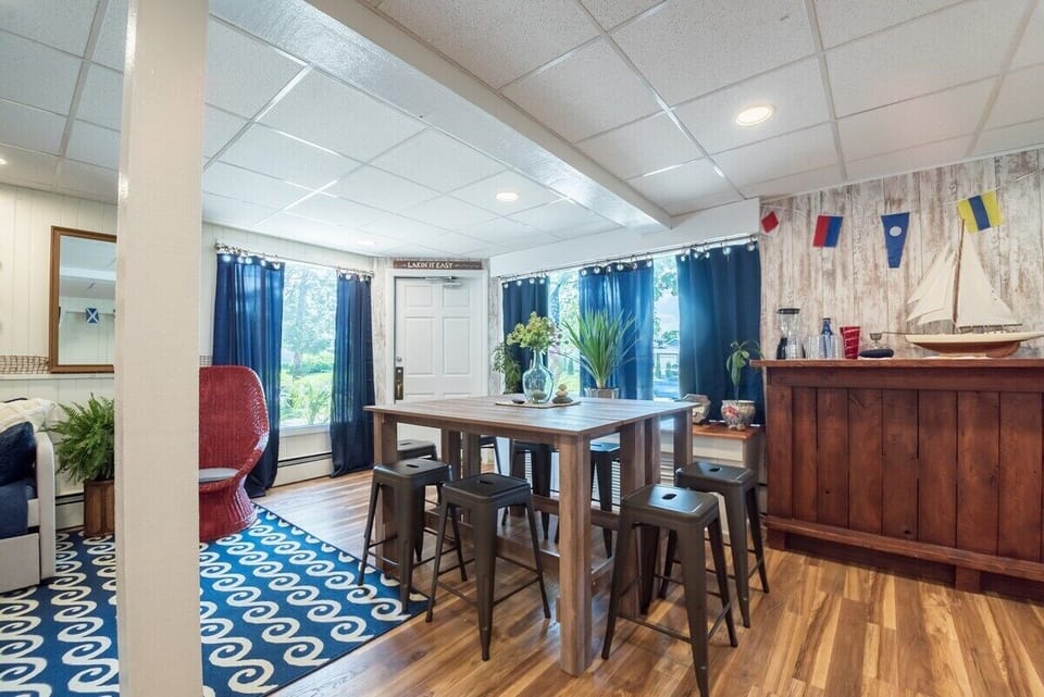 Dining/gathering table in lower level. Seating for ten