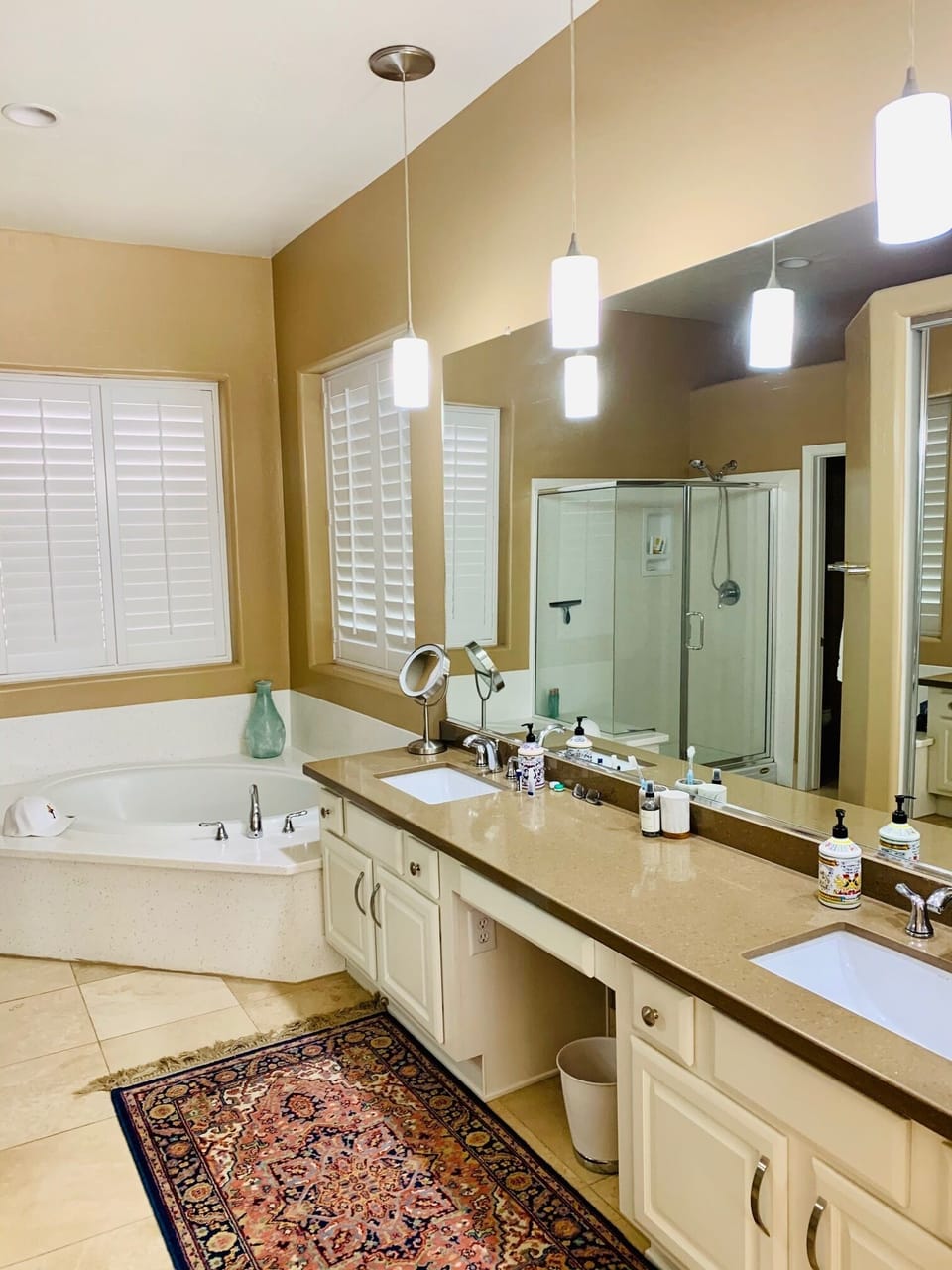 Master bath offers shower, tub, separate toilet and large, walk-in closet.
