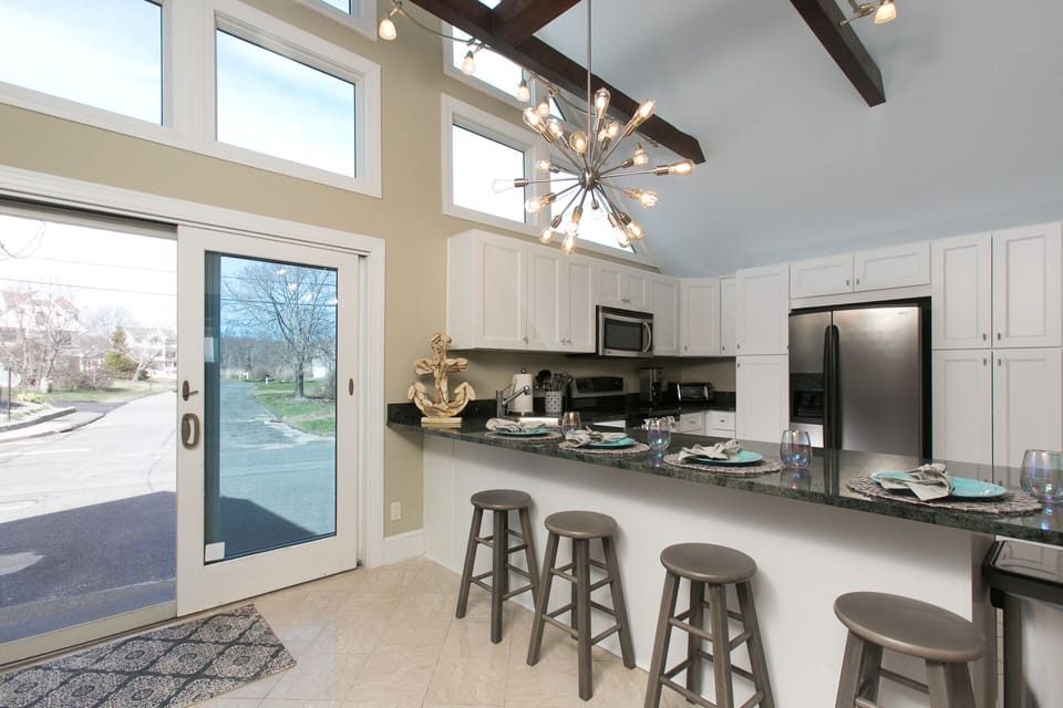 Additional counter seating in kitchen for up to four.