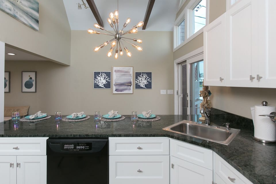 Seating for four along kitchen counter.
