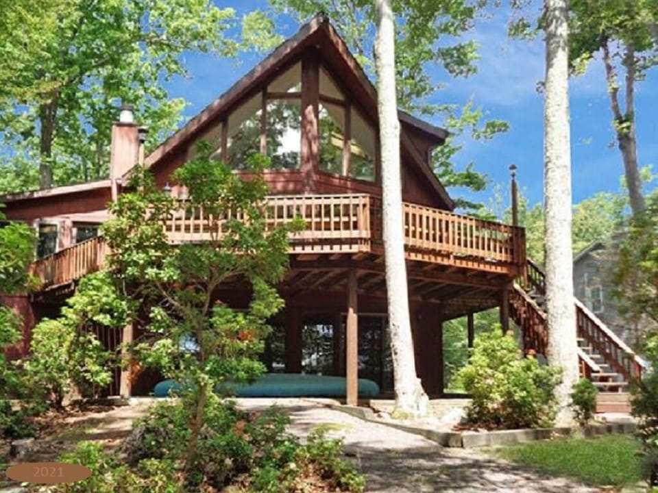 Lakeside view of the Chalet with large deck