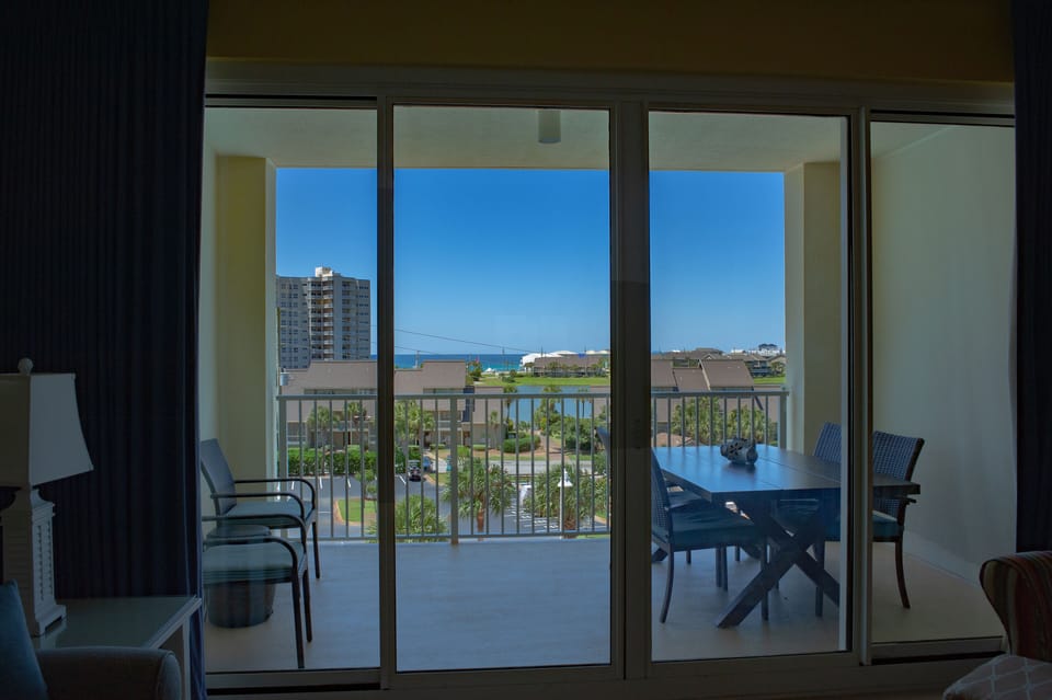 Sliding glass have double opening to expand the living area.  
