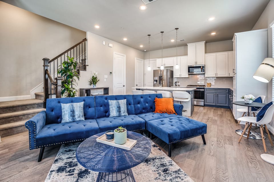 Luxurious high end living room with mounted smart TV