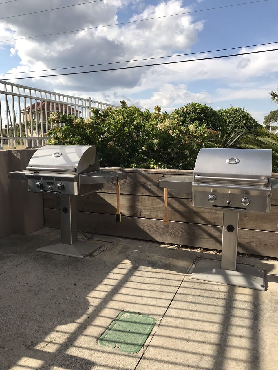 Grill area with gas and charcoal grills