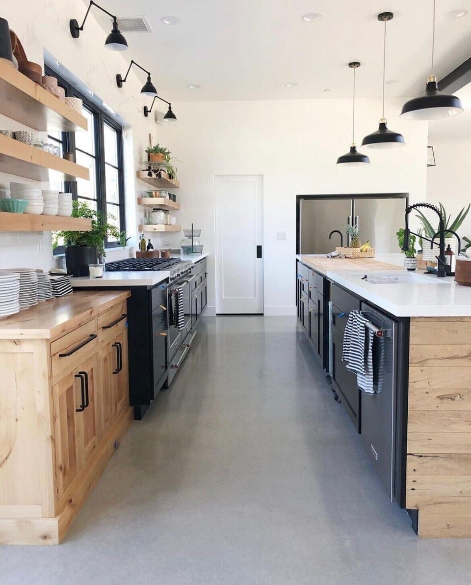 large open kitchen with double refrigerators