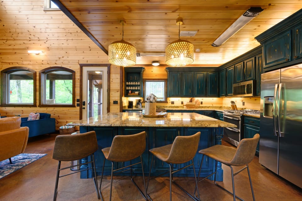 4 bar top stools found for additional seating.