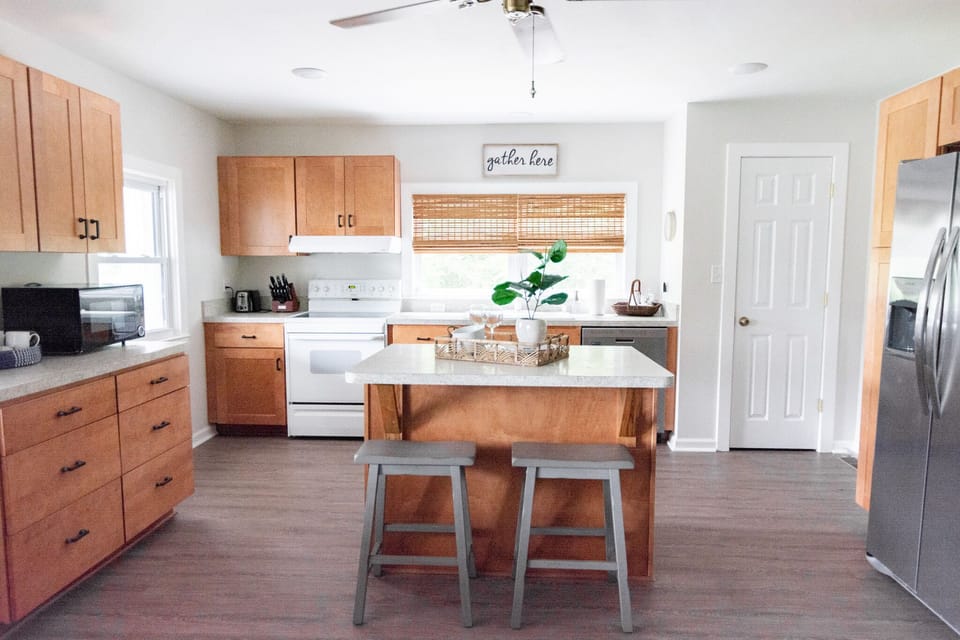 Kitchen is stocked w/ pots/pans, dishware, glasses, etc.
