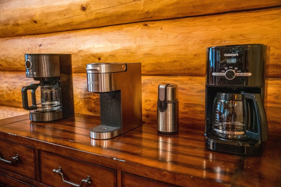 Coffee bar with Keurig + drip machines and plenty of supplies