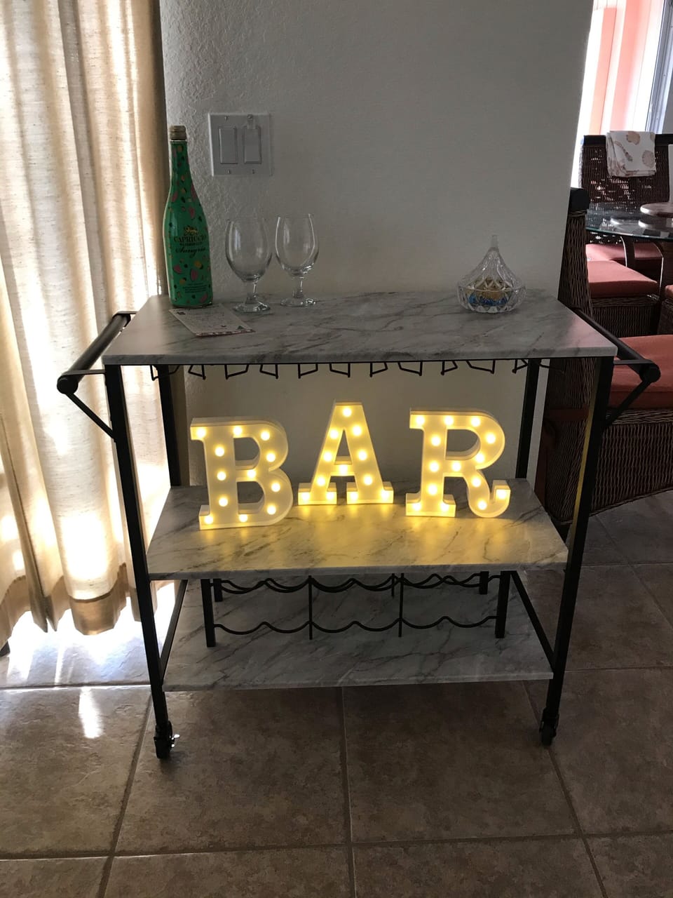 Bar cart in family room