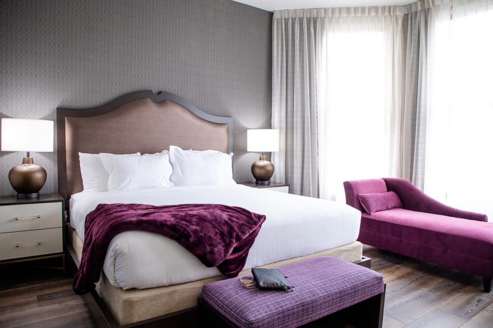 Relax on the comfy bed after a day outside.