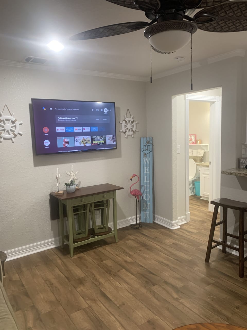 Living area with smart TV.