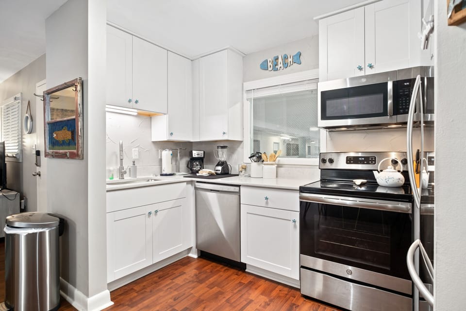 Fully stocked kitchen just like home.