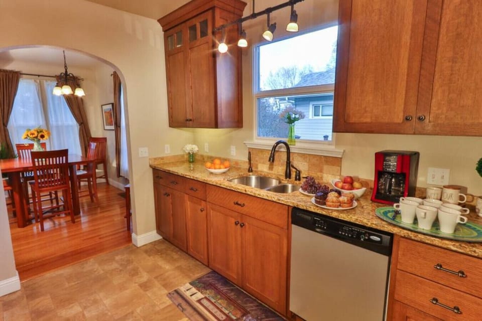 Kitchen right off the dining and main living room