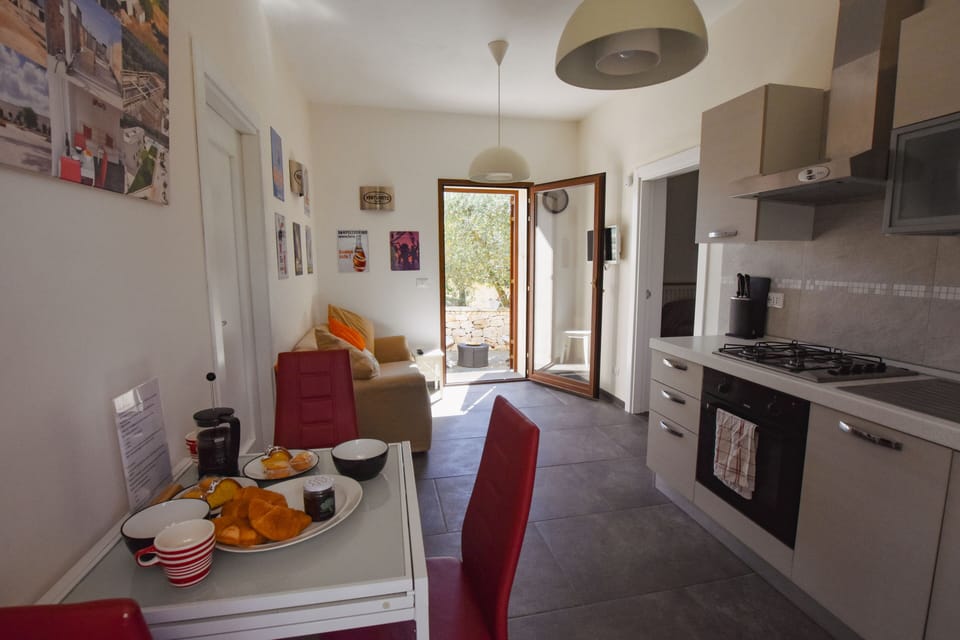 The living space with views to both the olive grove and the garden