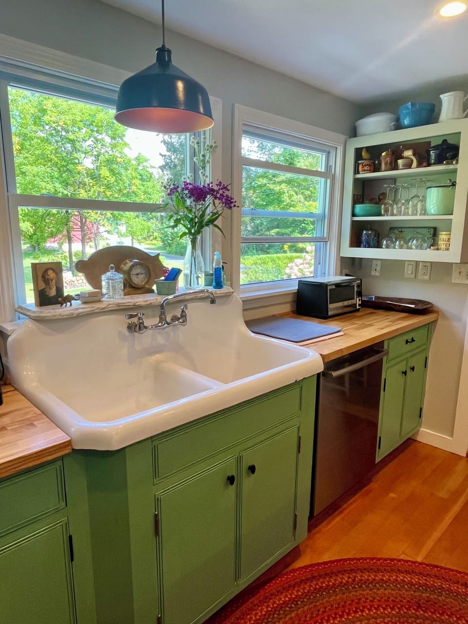 Vintage enameled cast iron double bay sink