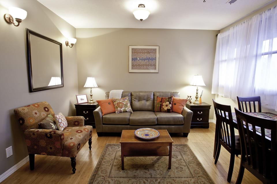 Cozy living room just off the kitchen
